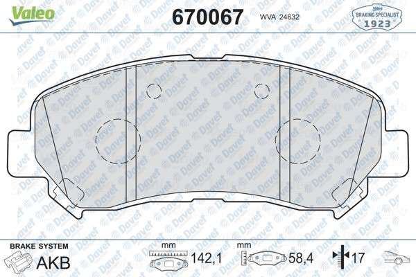 VALEO 670067 On Fren Balatasi  Nissan Qashqai 1.6/2.0/1.5d/1.6d/2.0d 10/06>/Qashqai+2 1.6/2.0/1.5d/1.6d/2.0d 08/08>/X-Trail 2.0/2.5/2.0d 09/07>/Renault Koleos